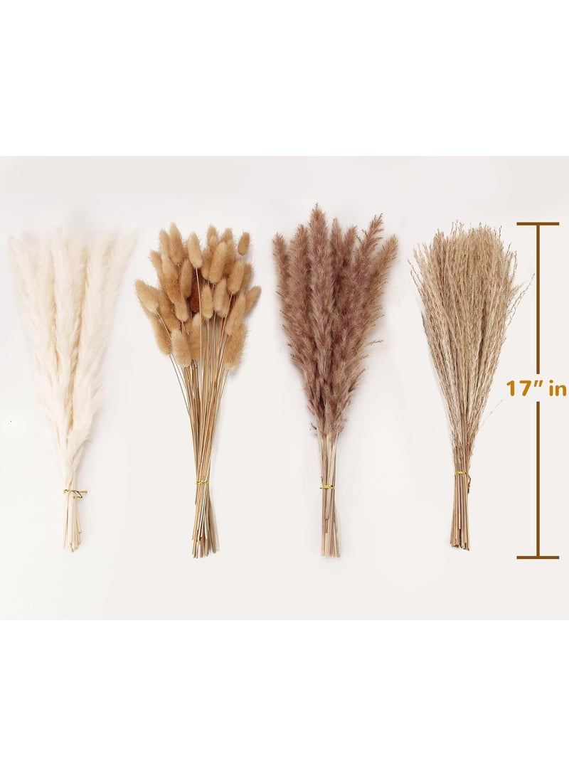 YelaJoy ديكور عشب البامبا المجفف، 100 قطعة من عشب البامبا تحتوي على زهور الأرانب المجففة، باقة من عشب القصب لزفاف بوهو وزهور ديكور المنزل والطاولة، حفلة ريفية (أبيض وبني) - Image 3