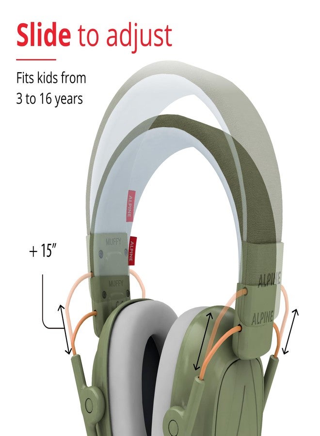 Alpine Muffy Kids - Hearing Protection - CE & ANSI Certified - Adjustable for Ages 3-16 years - Noise Cancelling Headphones - 25dB Sound Reduction Ideal for Protection and Concentration Aid - Green - Image 3