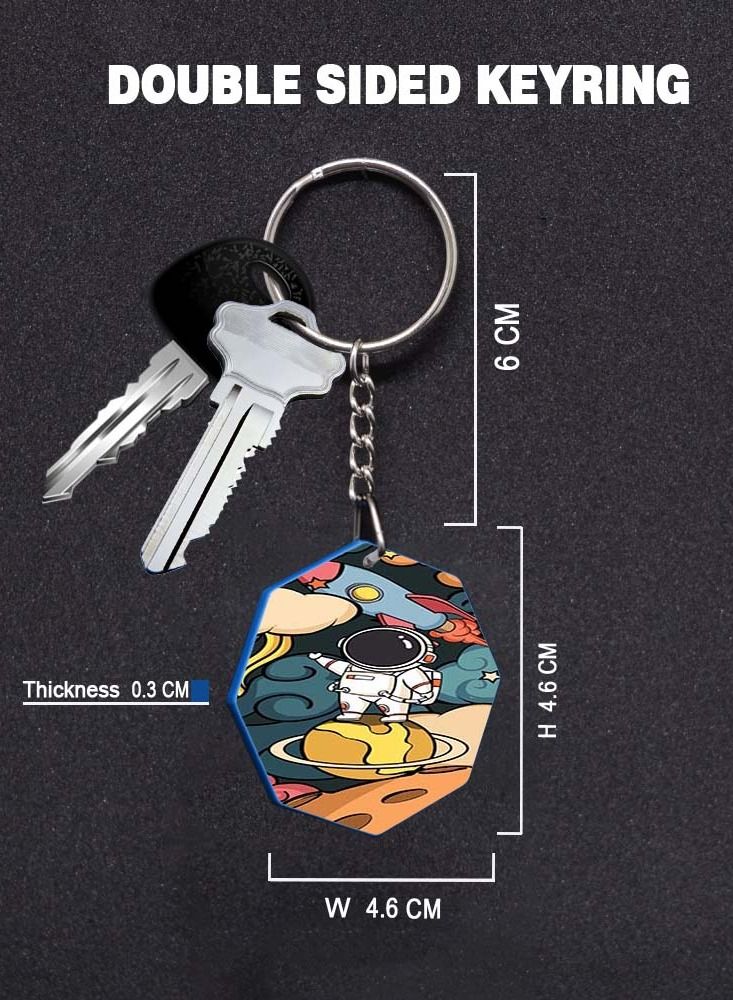 Service Zone Keychain Small Gift To Love One Octagon Shape With Double Side Print Cartoon Character Space Boy 