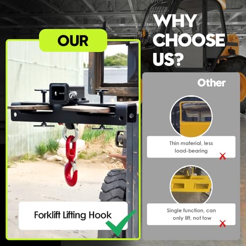 Vornalex Heavy Duty Forklift Lifting Hook, Fork Lifting Attachment, with Trailer Hitch, Dual Fork Mount for Lifting & Towing Generators, Drums, Machinery, Fit for Standard Forklift/Tractor Forks（MAX 10 Tons） - Image 4