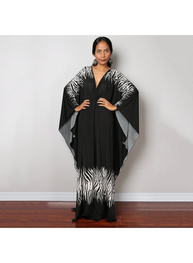 Loquat European And American Plus Long Loose Plus Size Beach Skirt Bikini Outer Wear Swimsuit Blouse Wrap Skirt Veil Sun Protection Clothing-Color:78693-36 Small Zebra On Black Background-  - Image 1