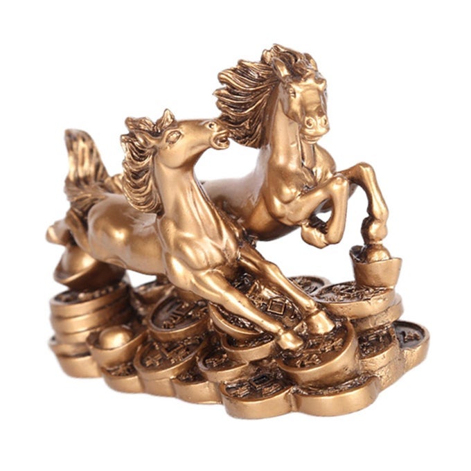 Standing Running Two Horses Statue Feng Shui Two Galloping Horses Statue for Desk Decor