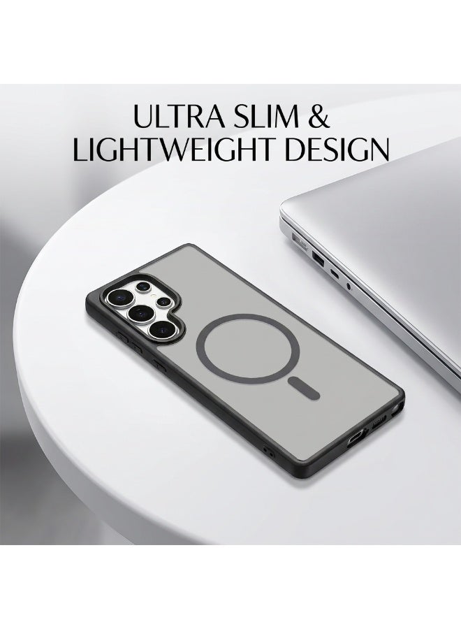 For Samsung S25 Ultra Case, Compatible with MagSafe, Magnetic Translucent Matte Shockproof Cover, Slim Full Protection + Screen Protector (Black) - Image 5