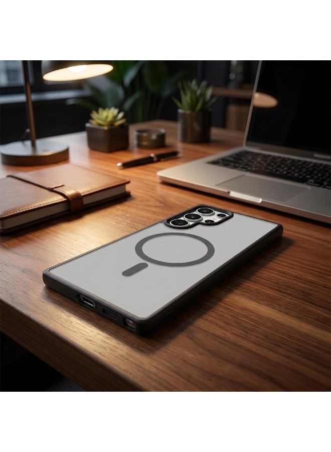 For Samsung S25 Ultra Case, Compatible with MagSafe, Magnetic Translucent Matte Shockproof Cover, Slim Full Protection + Screen Protector (Black) - Image 2