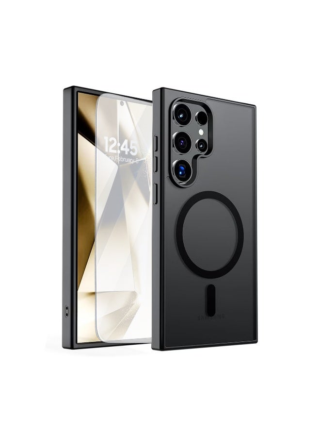 For Samsung S25 Ultra Case, Compatible with MagSafe, Magnetic Translucent Matte Shockproof Cover, Slim Full Protection + Screen Protector (Black) - Image 1