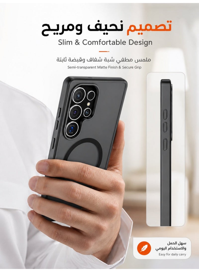 ORYXA Galaxy S25 Ultra Case, 2 IN 1 Magnetic Phone Cover + Screen Protector, For Samsung Galaxy S25 Ultra, Compatible with MagSafe, Translucent Matte Shockproof Cover, Slim Full Protection, Black - Image 3