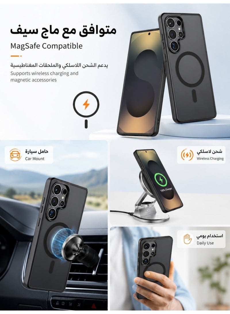 ORYXA Galaxy S25 Ultra Case, 2 IN 1 Magnetic Phone Cover + Screen Protector, For Samsung Galaxy S25 Ultra, Compatible with MagSafe, Translucent Matte Shockproof Cover, Slim Full Protection, Black - Image 2