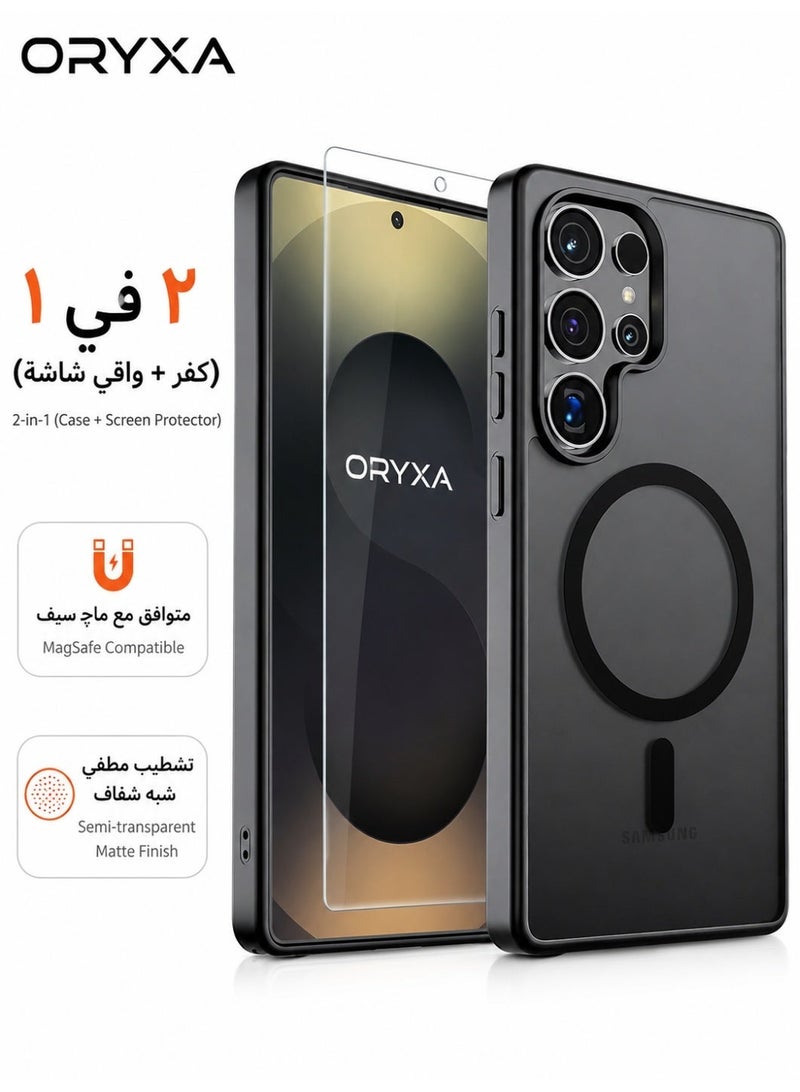 ORYXA Galaxy S25 Ultra Case, 2 IN 1 Magnetic Phone Cover + Screen Protector, For Samsung Galaxy S25 Ultra, Compatible with MagSafe, Translucent Matte Shockproof Cover, Slim Full Protection, Black - Image 1