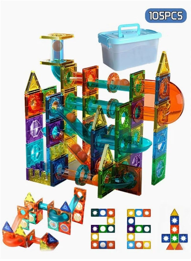 إسكدنيا كتل بناء مغناطيسية، كتل بناء مغناطيسية ثلاثية الأبعاد شفافة، لوحات بناء مغناطيسية، 105 قطعة ألعاب تعليمية ترفيهية، تعليمية للأطفال من عمر 3 سنوات فما فوق (105 قطعة) - Image 1