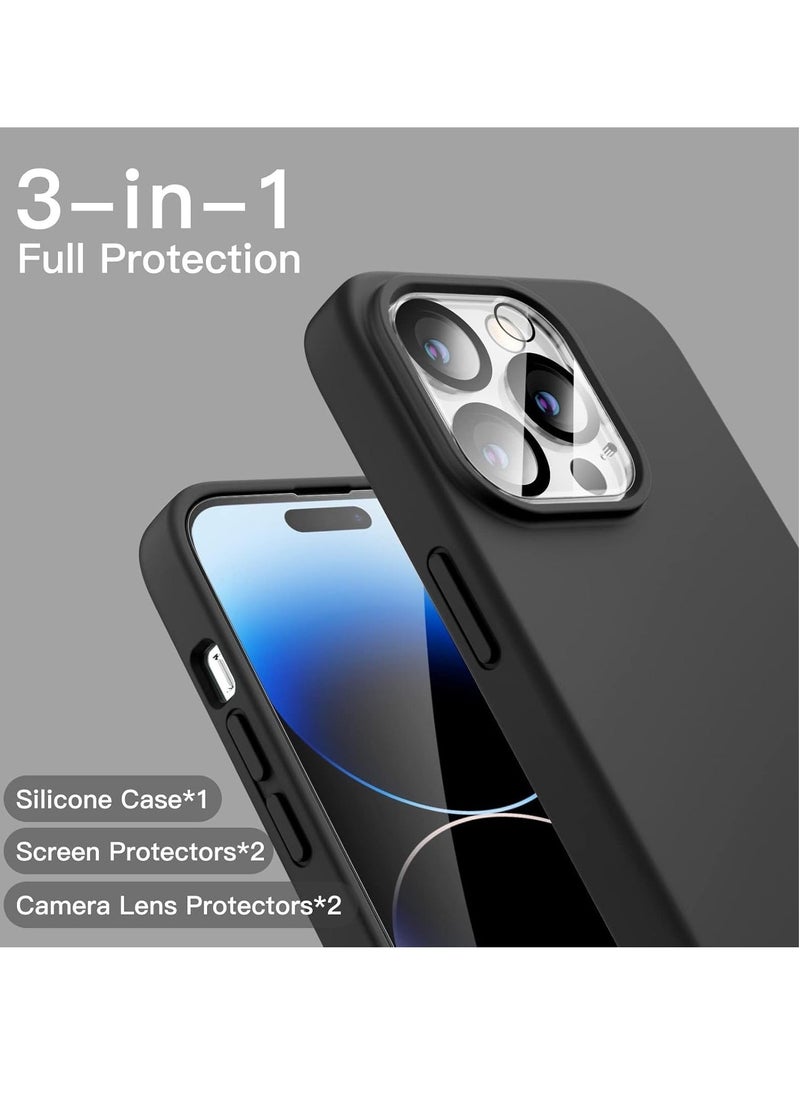 Raxoom iPhone 14 Pro Max Cover, with 2 Pack Screen Protector + 2 Pack Camera Lens Protector, Liquid Silicone [Full Body] Protection Shockproof [Drop Protection] Case 6.7 inches (Black) - Image 1