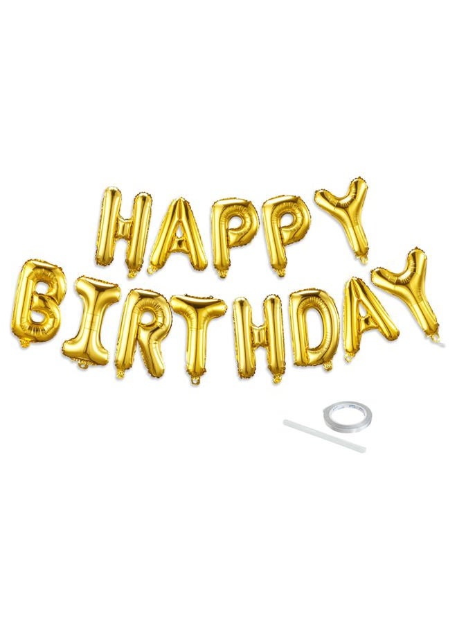 K.E.J. Gold Happy Birthday Balloon Banner Set -16 Inch Foil Letters Balloons, Reusable Birthday Decorations and Party Supplies, Suitable for Men and Women's Birthday Decorations，Party Backdrop - Image 1