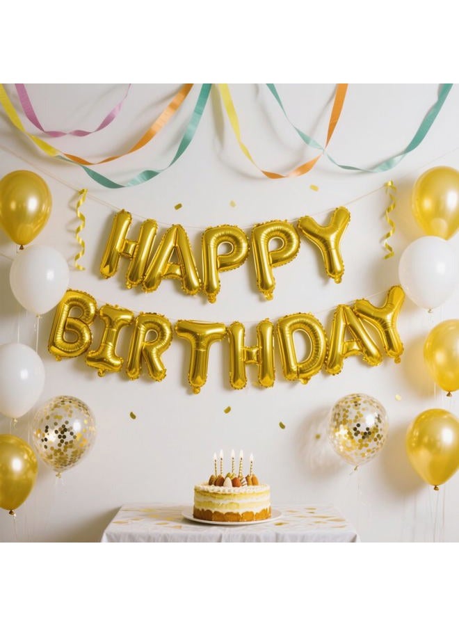 K.E.J. Gold Happy Birthday Balloon Banner Set -16 Inch Foil Letters Balloons, Reusable Birthday Decorations and Party Supplies, Suitable for Men and Women's Birthday Decorations，Party Backdrop - Image 3