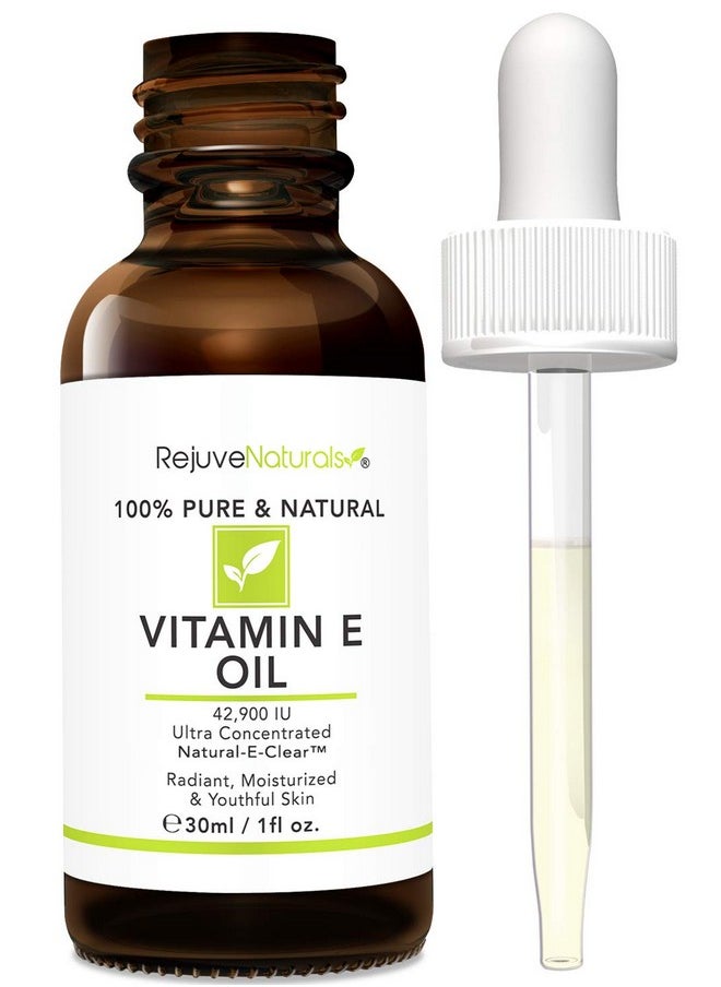 RejuveNaturals - Vitamin E Oil - 100% Pure & Natural, 42,900 IU. Repair Dry, Damaged Skin from Surgery & Acne, Age Spots & Wrinkles. Boost Collagen for Moisturized, Youthful-looking Skin. d-alpha tocopherol - Image 1