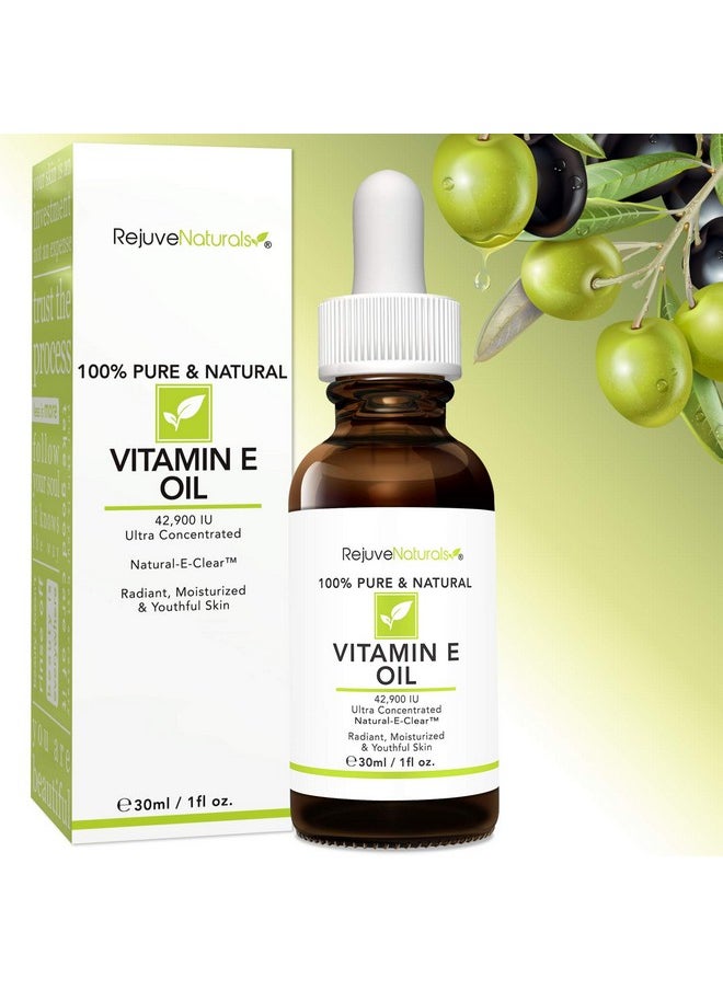 RejuveNaturals - Vitamin E Oil - 100% Pure & Natural, 42,900 IU. Repair Dry, Damaged Skin from Surgery & Acne, Age Spots & Wrinkles. Boost Collagen for Moisturized, Youthful-looking Skin. d-alpha tocopherol - Image 1