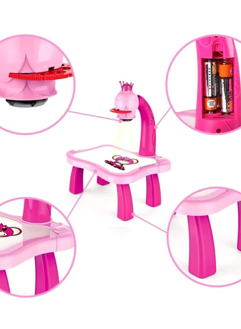 Child Learning Desk With Smart Projector Kids Painting Table Toy With Light Music Children Educational Tool Drawing Table (pink) - Image 2