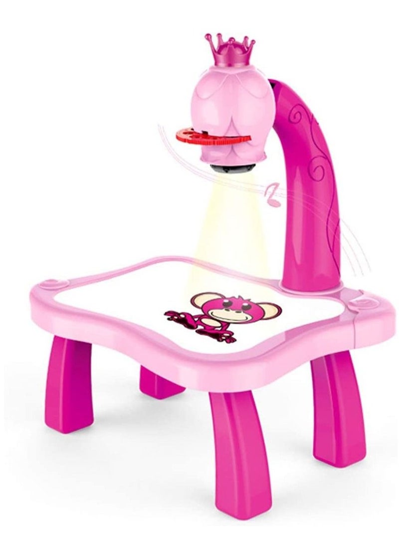 Child Learning Desk With Smart Projector Kids Painting Table Toy With Light Music Children Educational Tool Drawing Table (pink) - Image 4