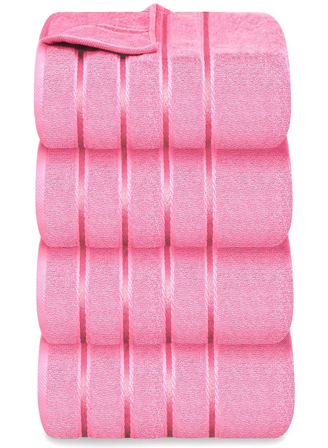 YRALY طقم مناشف حمام فاخرة من YRALY مكون من 4 قطع، مقاس 27 × 54 بوصة، 600 جرام/متر مربع، قطن 100% مغزول حلقيًا - طقم مناشف حمام مخططة من الفسكوز عالي الامتصاص للاستخدام اليومي، مناسب للحمام والفنادق والمنتجعات الصحية (وردي) - Image 1