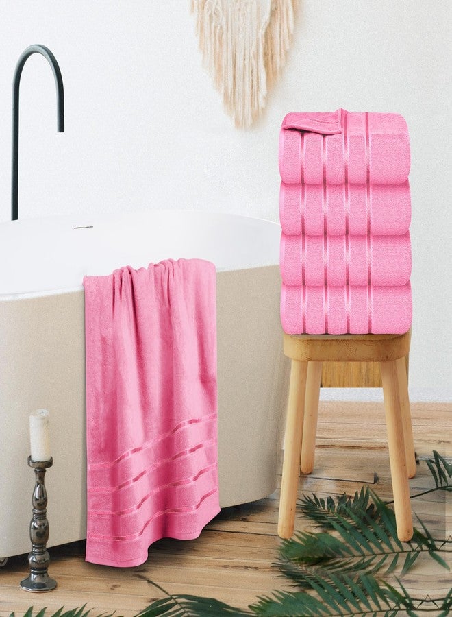 YRALY طقم مناشف حمام فاخرة من YRALY مكون من 4 قطع، مقاس 27 × 54 بوصة، 600 جرام/متر مربع، قطن 100% مغزول حلقيًا - طقم مناشف حمام مخططة من الفسكوز عالي الامتصاص للاستخدام اليومي، مناسب للحمام والفنادق والمنتجعات الصحية (وردي) - Image 4
