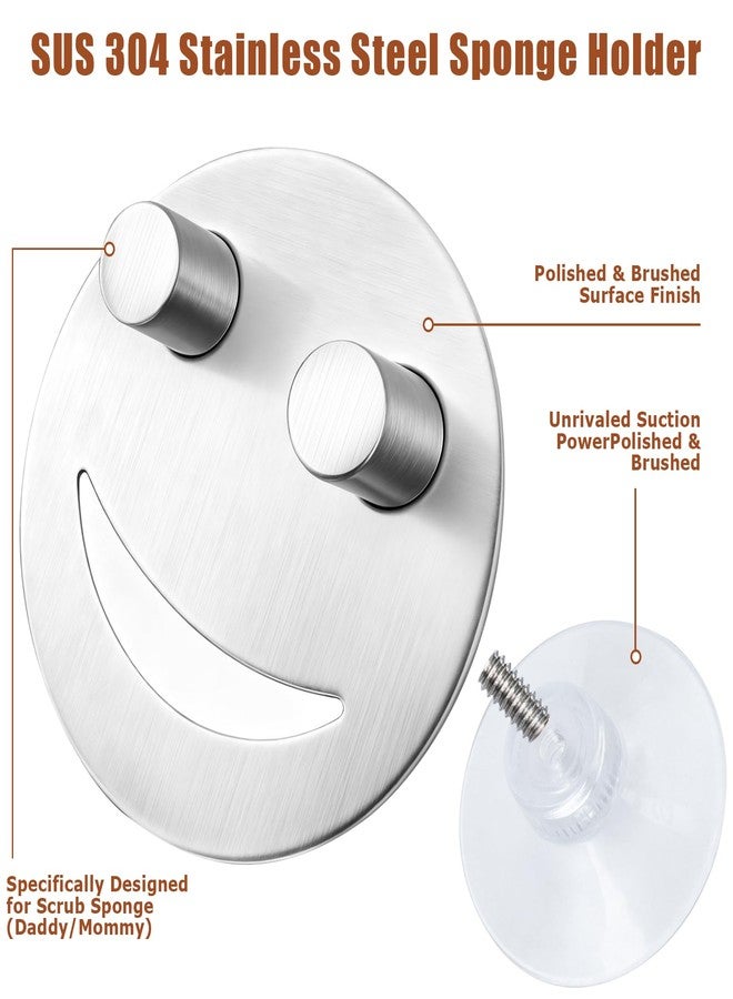 QEEYON Cute Sponge Holder for Kitchen Sink, Stainless Steel Smiley Face Sink Sponge Holder with Suction Cup, Rustproof Sink Caddy Compatible with Scrub Daddy Sponges, 1Pcs - Image 3
