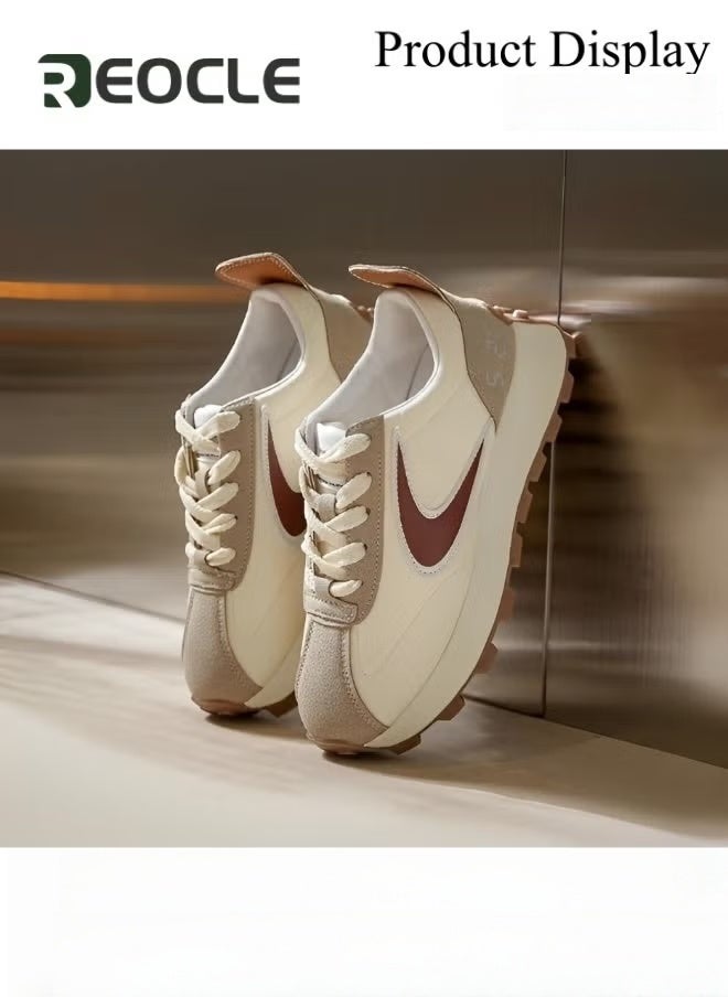 REOCLE Women's Casual Lace-Up Sneakers Cross Trainer Retro Colorblock Faux Suede Splicing Comfortable Non Slip Athletic Walking Shoe - Image 2