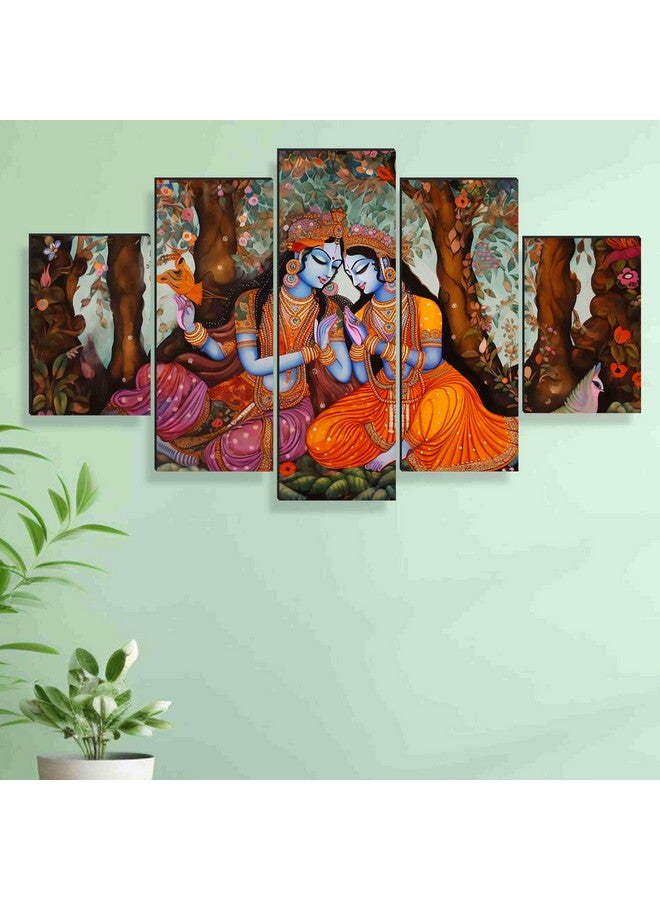 لوحات ساف رادا كريشنا لتزيين الجدران - مجموعة من خمسة، لوحة فنية حديثة ثلاثية الأبعاد لغرفة المعيشة بحجم كبير مع إطارات لتزيين المنزل، الفندق، المكتب 76.2 سم × 45 سم سانفنس35465 - خشب مصنّع