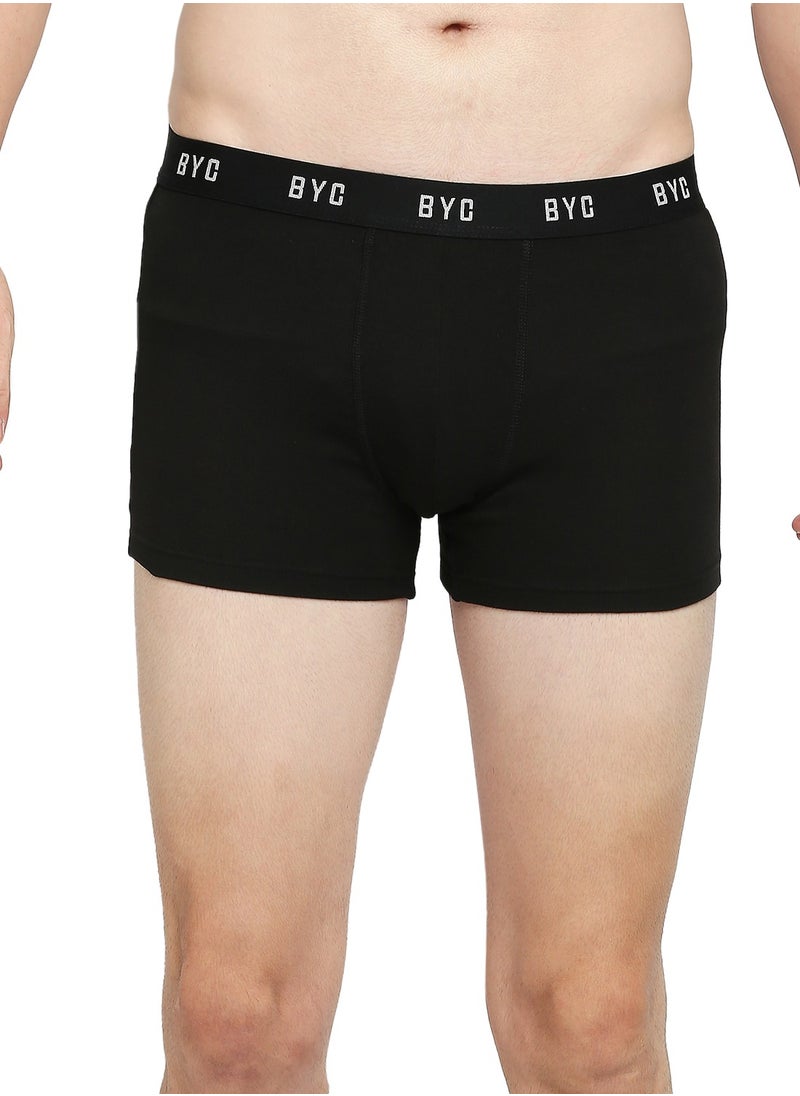 BYC MEN'S COTTON BOXER BRIEF TRUNKS - BLACK  - Image 3
