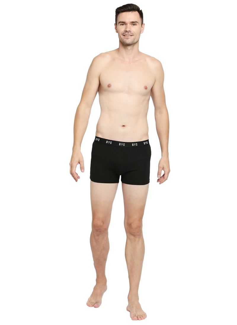 BYC MEN'S COTTON BOXER BRIEF TRUNKS - BLACK  - Image 2
