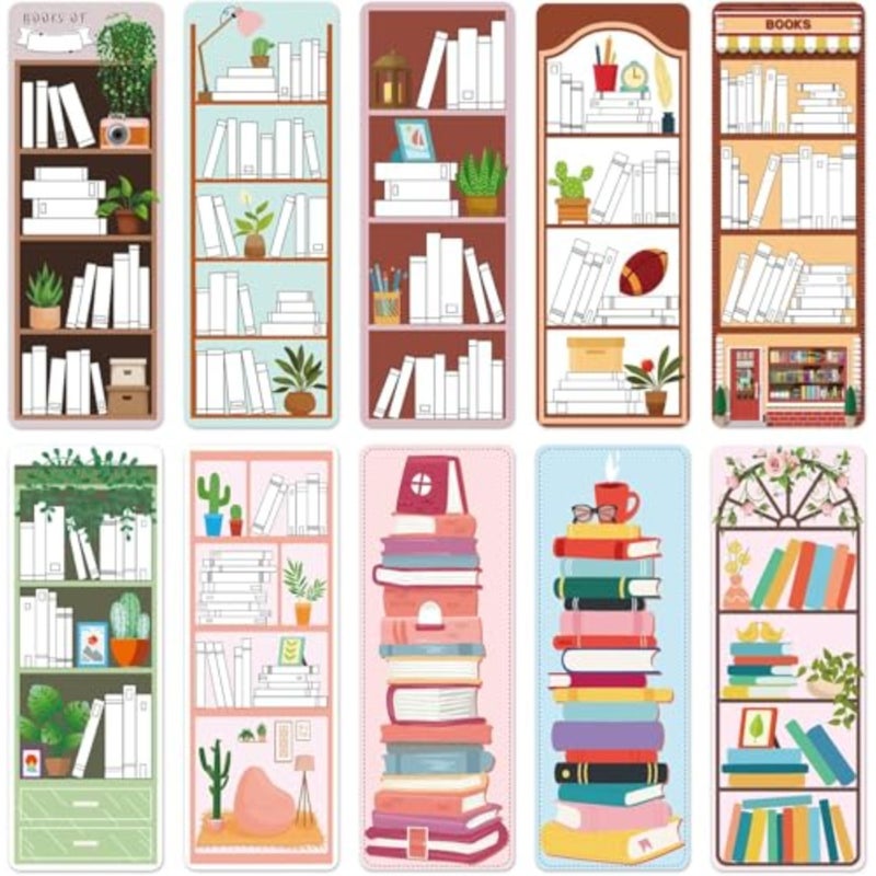 علامات مرجعية، 100 علامة صفحة مزدوجة الجوانب مع تصميم رف الكتب، علامات كتاب قراءة لطيفة للطلاب ومحبي الكتب، مستلزمات مكتبة المكاتب المدرسية - Image 1