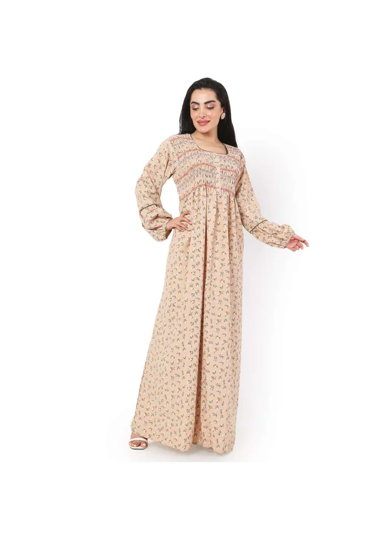 HANA & SARA LONG FLORAL PRINTED FRONT BUTTON STYLED LONG SLEEVE CASUAL ARABIC KAFTAN JALABIYA DRESS