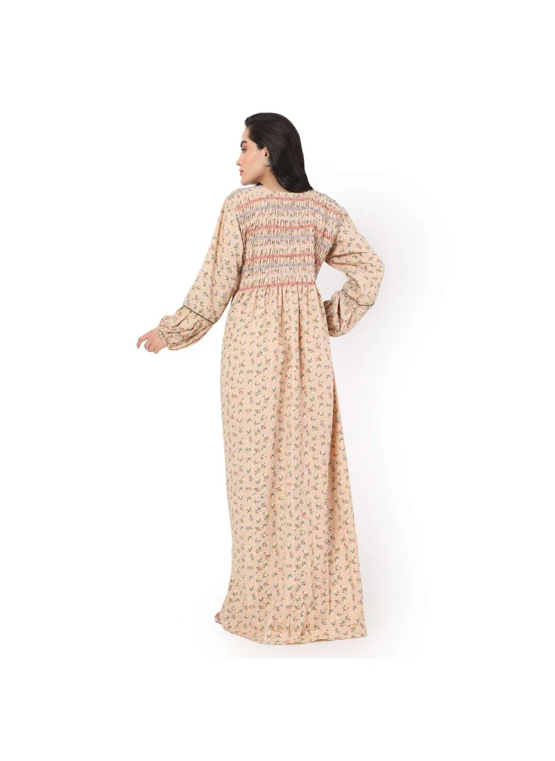 HANA & SARA LONG FLORAL PRINTED FRONT BUTTON STYLED LONG SLEEVE CASUAL ARABIC KAFTAN JALABIYA DRESS