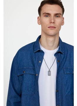Tudors Relax Fit Comfortable Fit Double Pocket Flap Denim Men's Navy Blue Shirt with Snap Fasteners  - Image 3