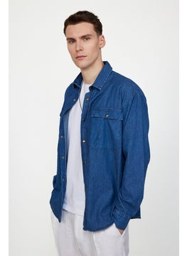 Tudors Relax Fit Comfortable Fit Double Pocket Flap Denim Men's Navy Blue Shirt with Snap Fasteners  - Image 2