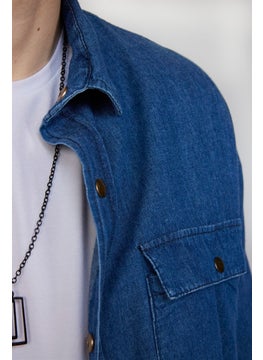 Tudors Relax Fit Comfortable Fit Double Pocket Flap Denim Men's Navy Blue Shirt with Snap Fasteners  - Image 5