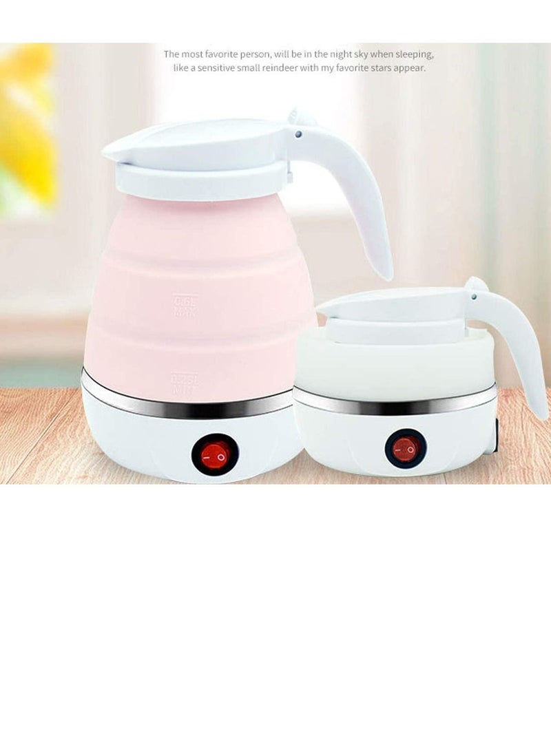 600ml Portable Folding Electric Kettle, Food Grade Silicone Kettle with Separable Power Cord, Mini Collapsible Water Container for Home Kitchen Outdoor (Pink) - Image 2