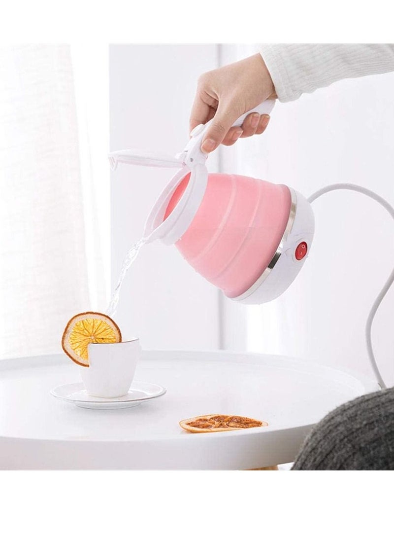 600ml Portable Folding Electric Kettle, Food Grade Silicone Kettle with Separable Power Cord, Mini Collapsible Water Container for Home Kitchen Outdoor (Pink) - Image 3