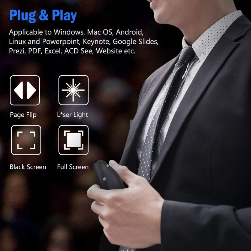 DinoFire Presentation Remote Clicker, Wireless Presenter for PowerPoint Presentation Remote, RF 2.4GHz USB for Mac, Keynote, Computer, Laptop - Image 2