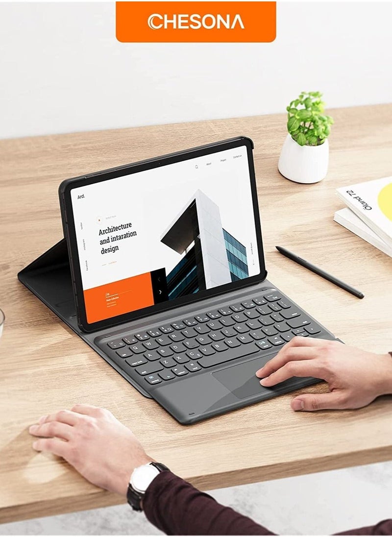 حافظة لوحة مفاتيح Galaxy Tab S8، لوحة لمس مع فتحة قلم S، لجهاز Samsung Galaxy Tab S8 / S7 مقاس 11 بوصة SM-X700 / X706 / T870 / T875 / T878، لوحة مفاتيح بلوتوث قابلة للشحن وقابلة للفصل، غلاف رقيق من PU، أسود - Image 5