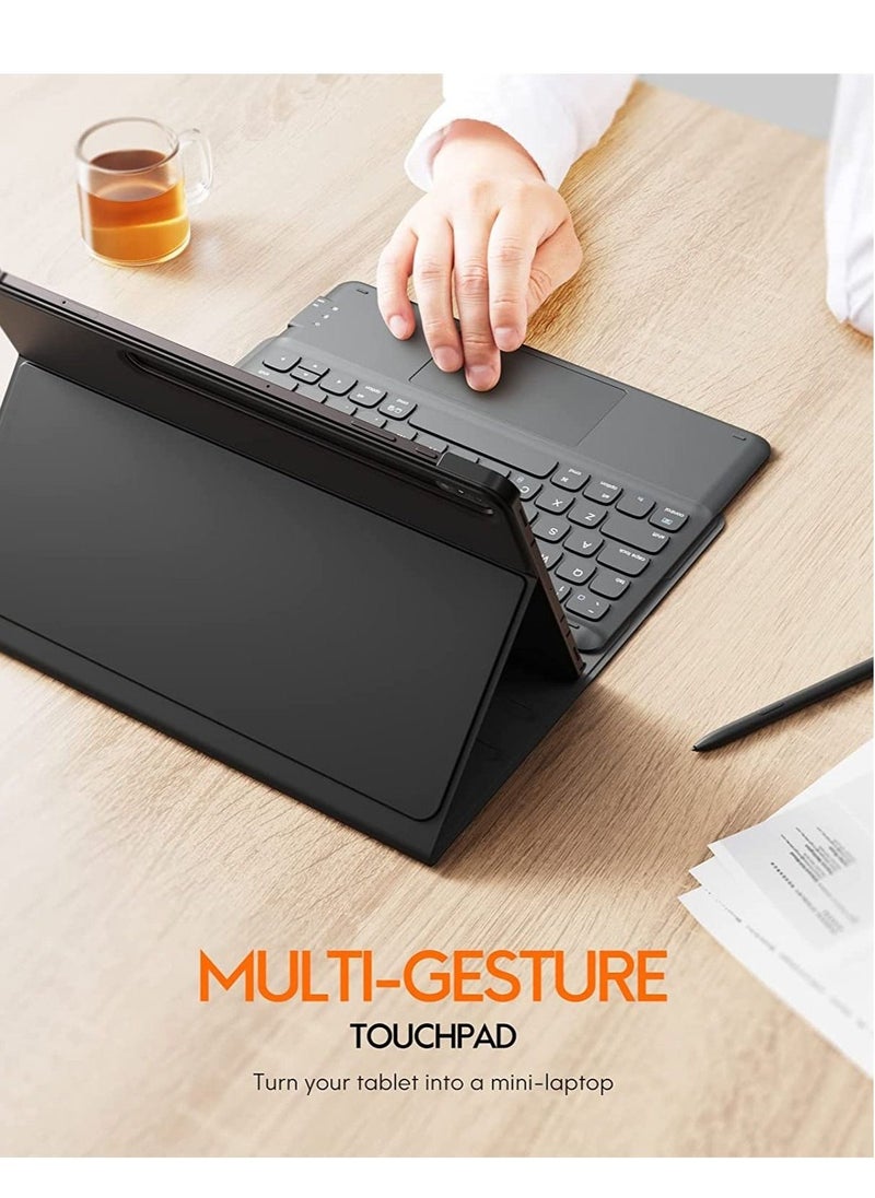 حافظة لوحة مفاتيح Galaxy Tab S8، لوحة لمس مع فتحة قلم S، لجهاز Samsung Galaxy Tab S8 / S7 مقاس 11 بوصة SM-X700 / X706 / T870 / T875 / T878، لوحة مفاتيح بلوتوث قابلة للشحن وقابلة للفصل، غلاف رقيق من PU، أسود - Image 3