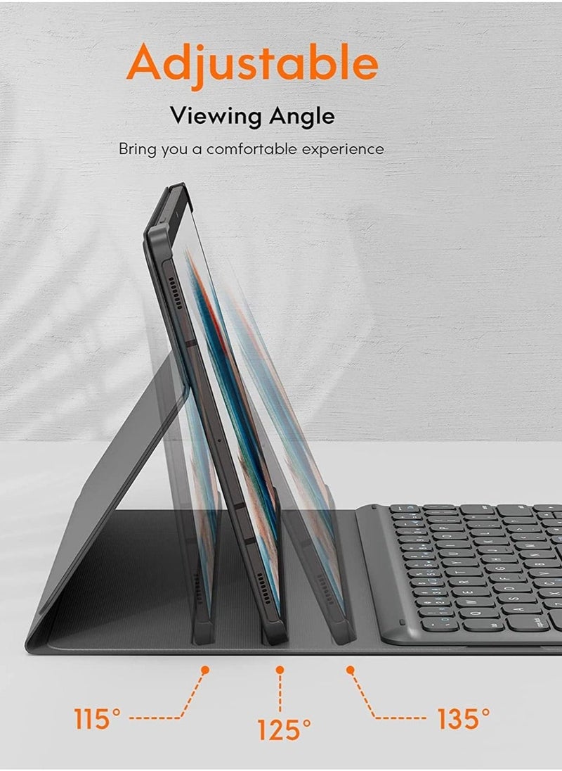 حافظة لوحة مفاتيح Galaxy Tab S8، لوحة لمس مع فتحة قلم S، لجهاز Samsung Galaxy Tab S8 / S7 مقاس 11 بوصة SM-X700 / X706 / T870 / T875 / T878، لوحة مفاتيح بلوتوث قابلة للشحن وقابلة للفصل، غلاف رقيق من PU، أسود - Image 4