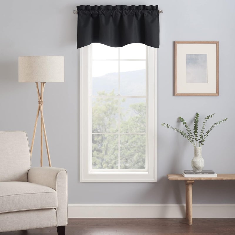 Eclipse Kendall Modern Scalloped Valance Rod Pocket Window Curtain for Kitchen or Bathroom, 42 in x 18 in, Black - Image 1
