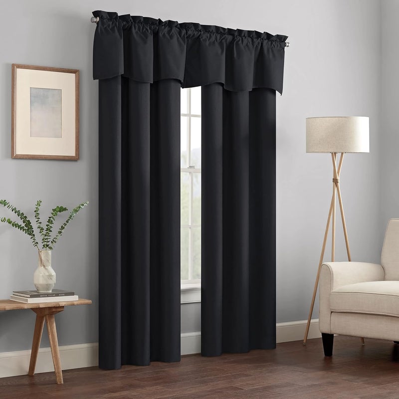 Eclipse Kendall Modern Scalloped Valance Rod Pocket Window Curtain for Kitchen or Bathroom, 42 in x 18 in, Black - Image 2