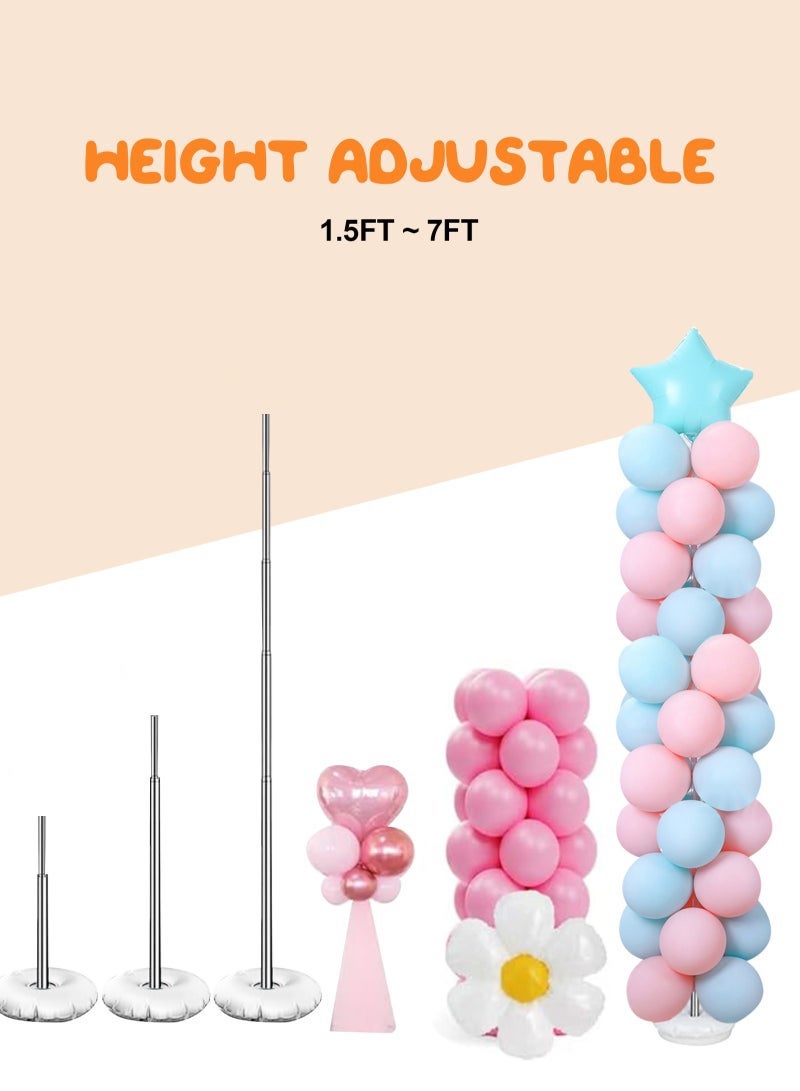 كيلا مجموعة من 2 قطعة من أعمدة البالونات، حامل بالونات معدني قابل للتعديل، مجموعة حامل بالونات بارتفاع 7 أقدام مع قاعدة للأرضية، مجموعة زينة حامل بالونات لحفلات استقبال المولود الجديد والتخرج وأعياد الميلاد وحفلات الزفاف - Image 3