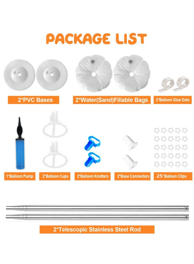 كيلا مجموعة من 2 قطعة من أعمدة البالونات، حامل بالونات معدني قابل للتعديل، مجموعة حامل بالونات بارتفاع 7 أقدام مع قاعدة للأرضية، مجموعة زينة حامل بالونات لحفلات استقبال المولود الجديد والتخرج وأعياد الميلاد وحفلات الزفاف - Image 2