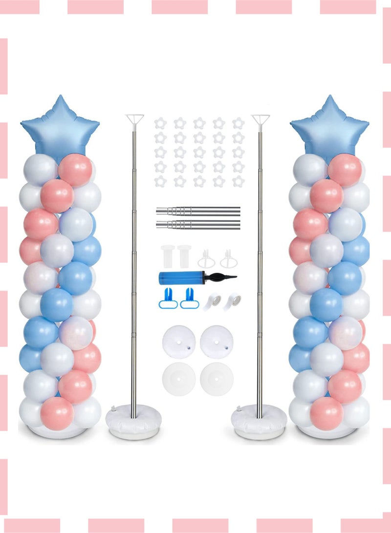 كيلا مجموعة من 2 قطعة من أعمدة البالونات، حامل بالونات معدني قابل للتعديل، مجموعة حامل بالونات بارتفاع 7 أقدام مع قاعدة للأرضية، مجموعة زينة حامل بالونات لحفلات استقبال المولود الجديد والتخرج وأعياد الميلاد وحفلات الزفاف - Image 1