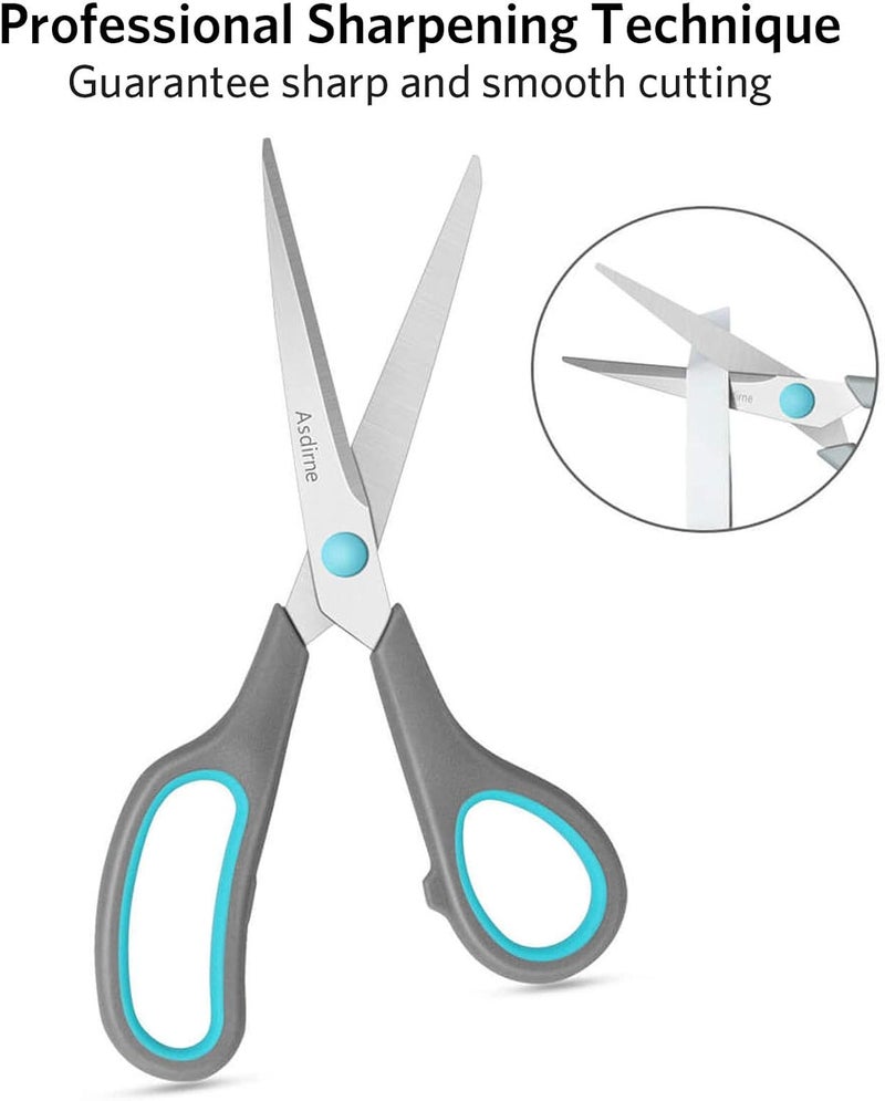 Asdirne Scissors Set of 4, Premium Stainless Steel Razor Blades, Ergonomic Semi-Soft Rubber Grip, Suitable for School, Office and Family Daily Use, 9.6''/8.5''/6.4"/5.4", Blue&Gray - Image 2