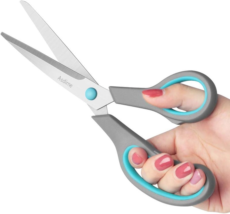Asdirne Scissors Set of 4, Premium Stainless Steel Razor Blades, Ergonomic Semi-Soft Rubber Grip, Suitable for School, Office and Family Daily Use, 9.6''/8.5''/6.4"/5.4", Blue&Gray - Image 4