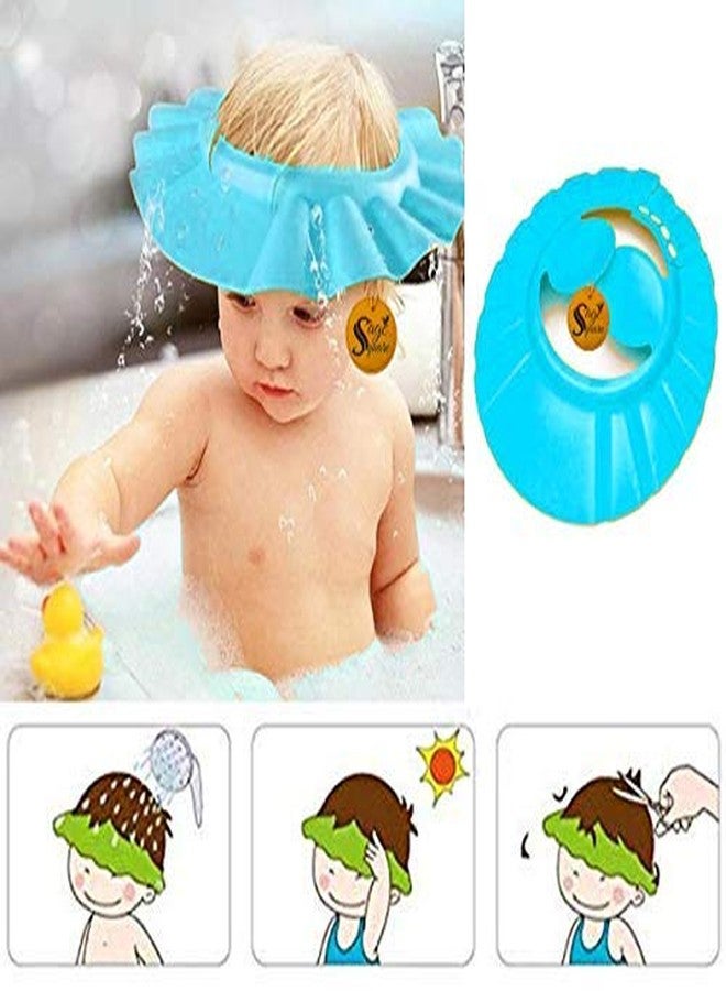 Sage Square New Adjustable Design Safe Soft Bathing Baby Shower Cap with Ear Protector (Blue) (Pack of 1) - Image 2