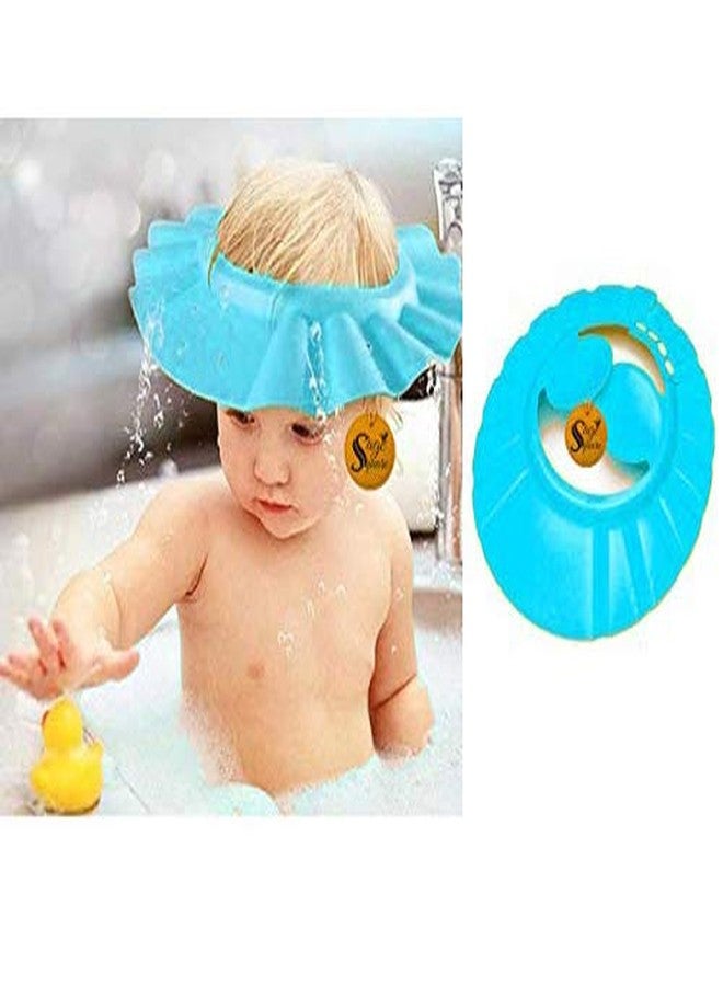 Sage Square New Adjustable Design Safe Soft Bathing Baby Shower Cap with Ear Protector (Blue) (Pack of 1) - Image 1
