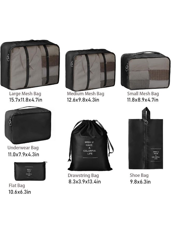 GOGO 7-Piece Packing Cube Set – Lightweight Travel Organizers with Mesh Bags, Drawstring Bag, Shoe Bag, Bra Bag, and Flat Pocket – Travel Essentials, Black - Image 3