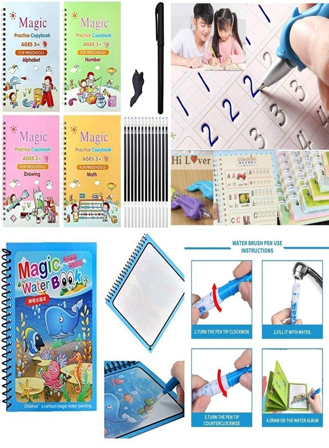 مجموعة دفاتر تدريب سحرية للأطفال في مرحلة ما قبل المدرسة من عمر 3 سنوات فما فوق، كتب رسم ورياضيات للأحرف والأرقام مع قلم مائي، مجموعة أدوات تعليمية للكتابة قابلة لإعادة الاستخدام - Image 4